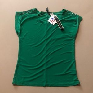 NWT Susan Lawrence Green Studded blouse